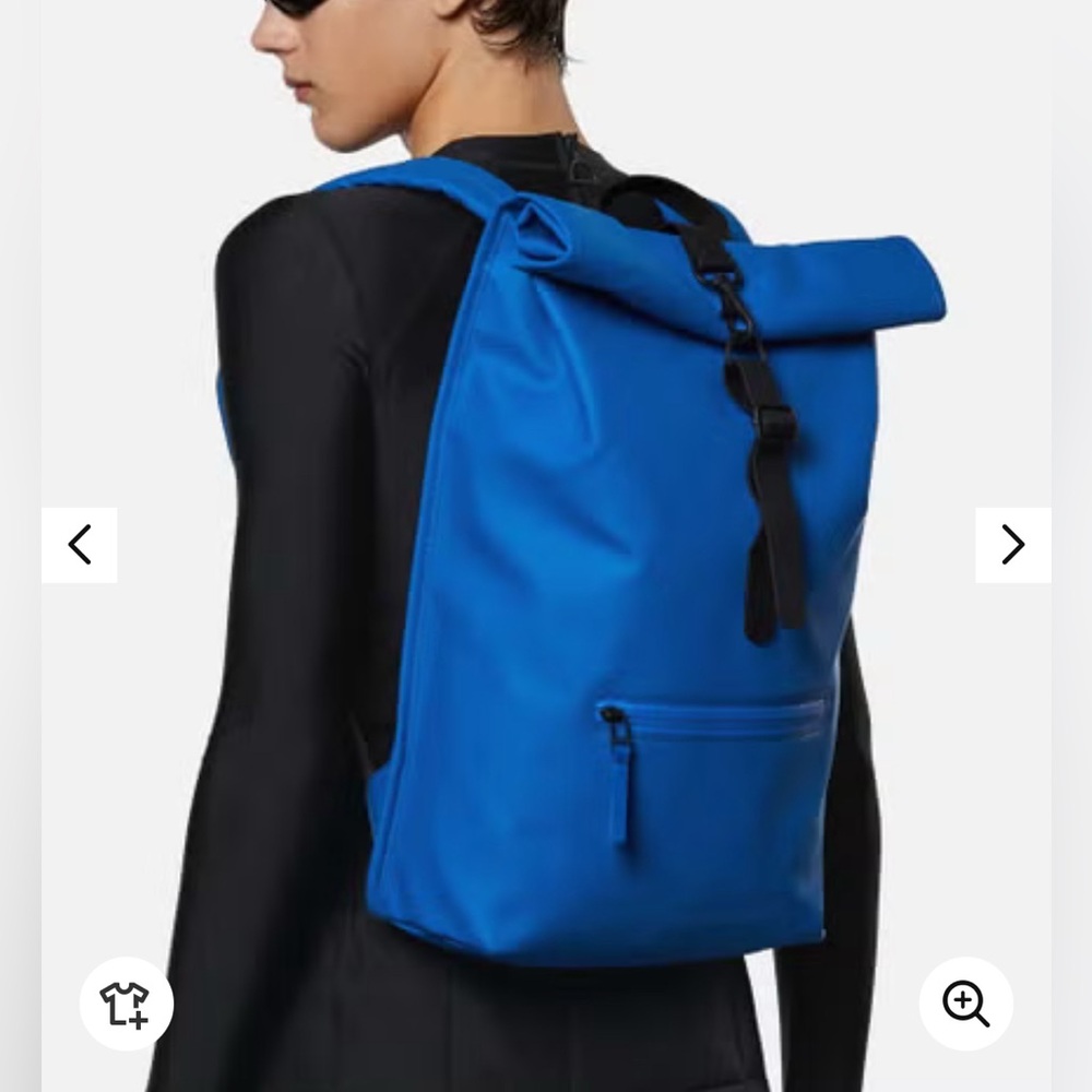 Rains Blue Roll-Top Backpack Minimalist Design